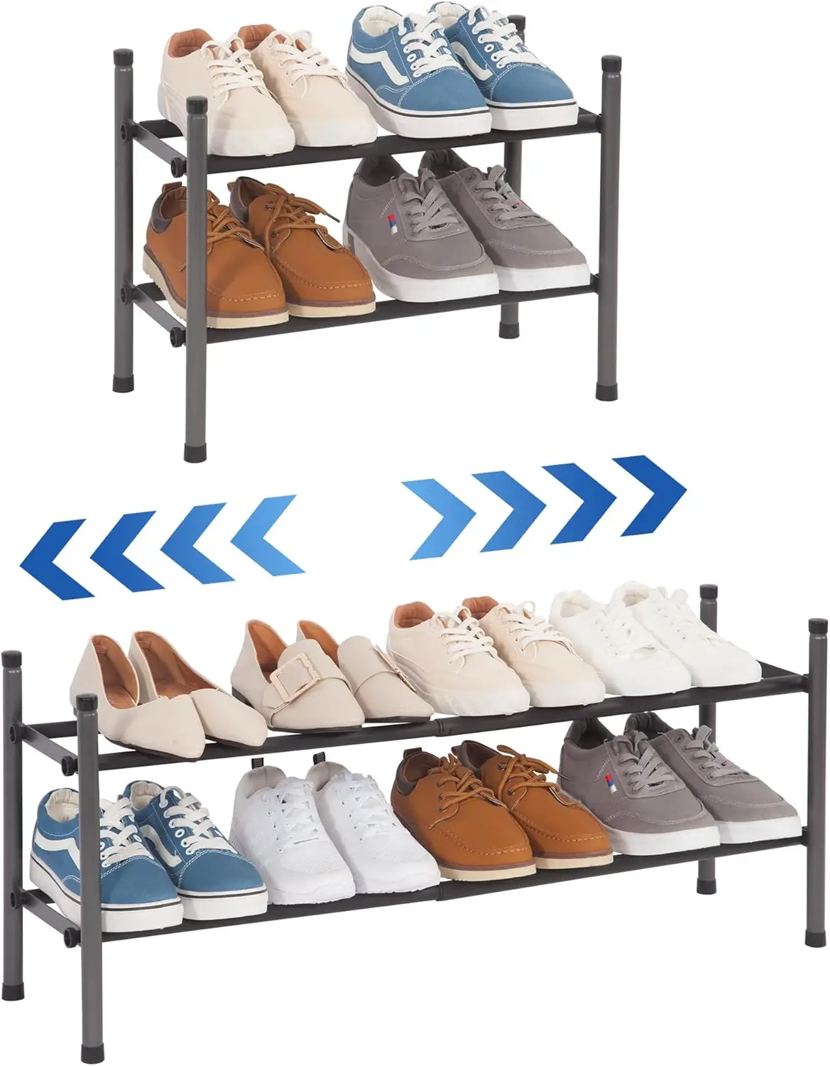 2-Tier Expandable Shoe Rack – Holds 8 Pairs, Adjustable Metal Organizer (Black)
2-Tier Expandable Shoe Rack – Holds 8 Pairs, Adjustable Metal Organizer (Black)
