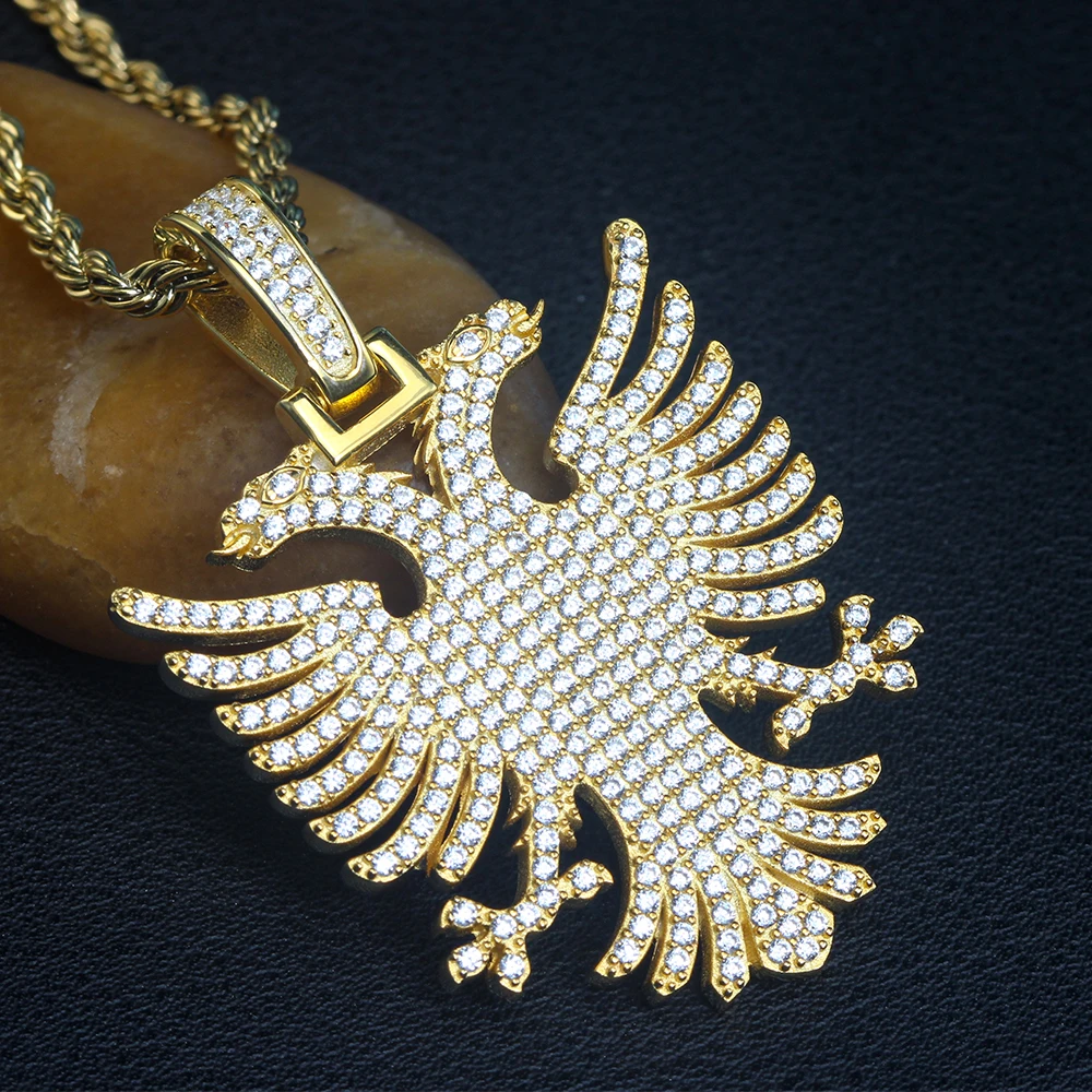 Albanian Double Headed Eagle Byzantine Iced Pave Stone Sterling Silver Necklace Pendant
Albanian Double Headed Eagle Byzantine Iced Pave Stone Sterling Silver Necklace Pendant