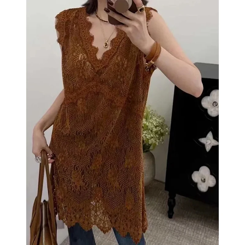 Y2K Lace Elegant Vest Dress Women V Neck Sweet See Through Sexy Dress Harajuku Crochet Hollow Out Loose Casual Fashion Dress
Y2K Lace Elegant Vest Dress Women V Neck Sweet See Through Sexy Dress Harajuku Crochet Hollow Out Loose Casual Fashion Dress