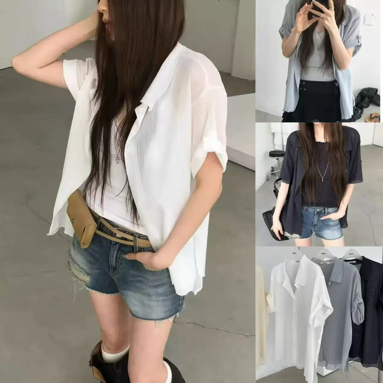 Loose Short Sleeve Sun Protection Shirt Korean Style Lazy Texture Roll-Up Hem Shortened Length Casual Shirt for Women
Loose Short Sleeve Sun Protection Shirt Korean Style Lazy Texture Roll-Up Hem Shortened Length Casual Shirt for Women