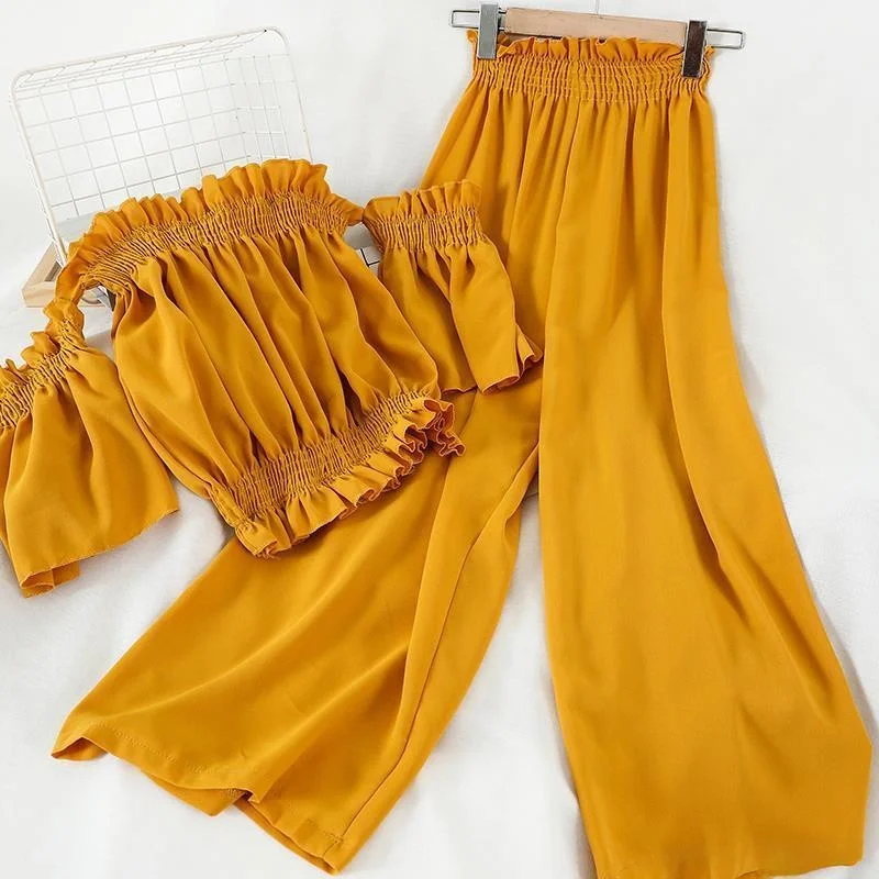 Summer Fashion Set Korean Style Shoulder Exposure One-Shoulder Top High Waist Straight Leg Wide Leg Pants Women's Two-Piece Set
Summer Fashion Set Korean Style Shoulder Exposure One-Shoulder Top High Waist Straight Leg Wide Leg Pants Women's Two-Piece Set