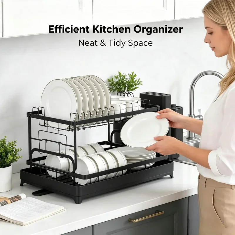 2-Tier Kitchen Dish Drying Rack, Tableware Drain Storage Holder for Bowl, Cup, Chopsticks, Knife and Fork
2-Tier Kitchen Dish Drying Rack, Tableware Drain Storage Holder for Bowl, Cup, Chopsticks, Knife and Fork