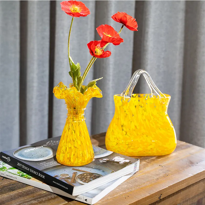 Handicraft glazed vase ornament, handbag shape, dance skirt, classic yellow purple pink color scheme
Handicraft glazed vase ornament, handbag shape, dance skirt, classic yellow purple pink color scheme
