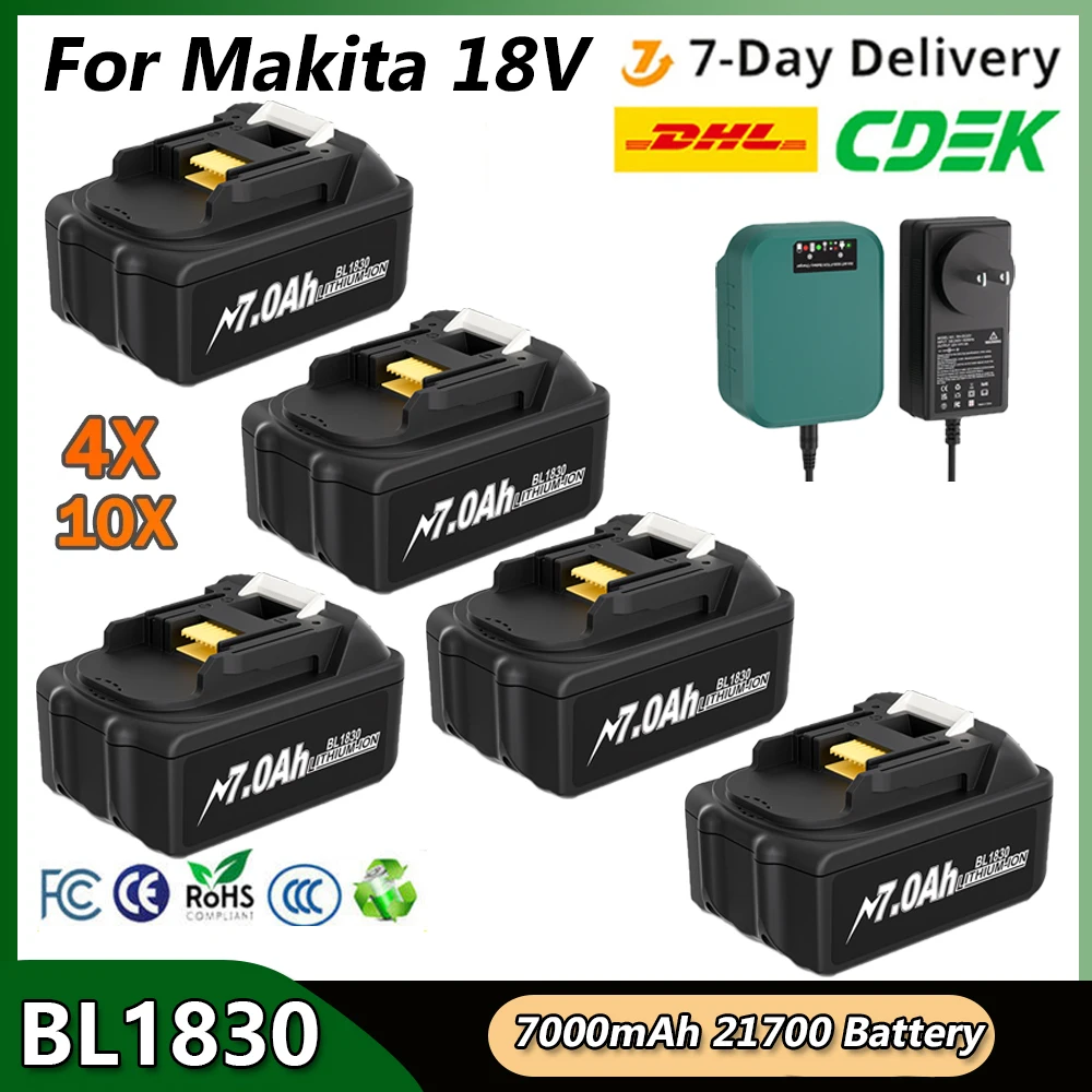 Перезаряжаемая батарея 7000 мАч, батарея 18 в BL1830 BL1815 BL1860 BL1840, сменная батарея для электроинструмента Makita с зарядным устройством
Перезаряжаемая батарея 7000 мАч, батарея 18 в BL1830 BL1815 BL1860 BL1840, сменная батарея для электроинструмента Makita с зарядным устройством
