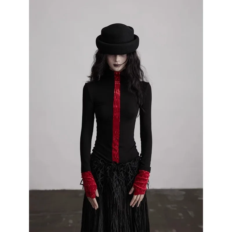 Spice Girl Style Black Red Splicing Turtleneck Long-sleeved T-shirt Women's Early Niche Design Sense Slim Thin Bottoming Top
Spice Girl Style Black Red Splicing Turtleneck Long-sleeved T-shirt Women's Early Niche Design Sense Slim Thin Bottoming Top