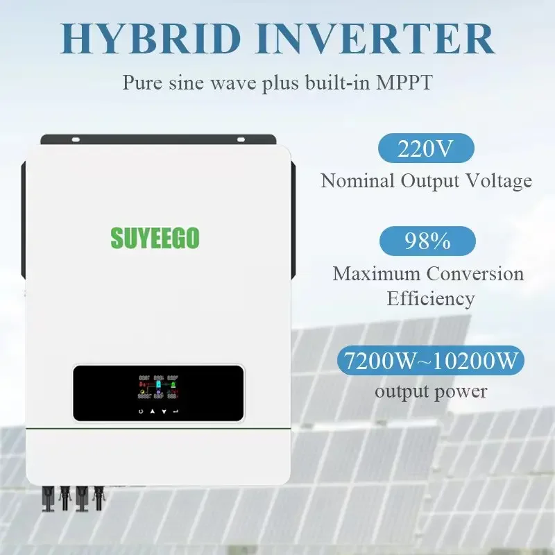SUYEEGO Inverter Charger 7.2kw 8kw 8.2kw 10kw 10.2kw Solar Charge Controller 180A Pure Sine Wave Hybrid Solar Inverter
SUYEEGO Inverter Charger 7.2kw 8kw 8.2kw 10kw 10.2kw Solar Charge Controller 180A Pure Sine Wave Hybrid Solar Inverter