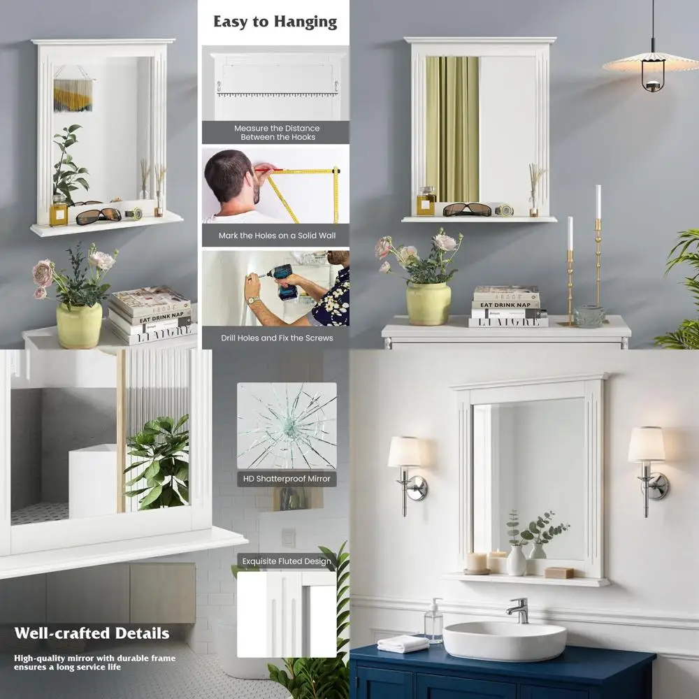 Over-the-Sink Wall Mirror with Shelf, Vanity Hanging Mirror for Bathroom, Bedroom, and Living Room (White)
Over-the-Sink Wall Mirror with Shelf, Vanity Hanging Mirror for Bathroom, Bedroom, and Living Room (White)