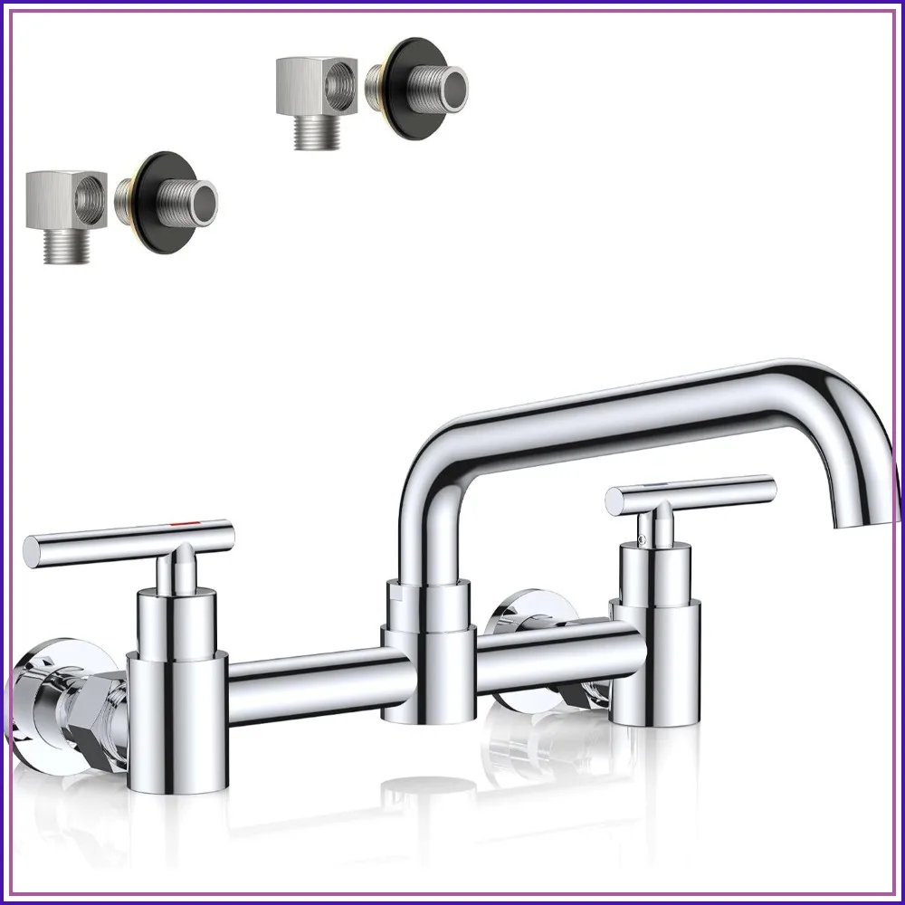 Wall Mount Commercial Kitchen Faucet, 8 Inch Center, Stainless Steel, Chrome, 360° Swivel Spout, Dual Handle for Laundry Restaurant Farmhouse
Wall Mount Commercial Kitchen Faucet, 8 Inch Center, Stainless Steel, Chrome, 360° Swivel Spout, Dual Handle for Laundry Restaurant Farmhouse