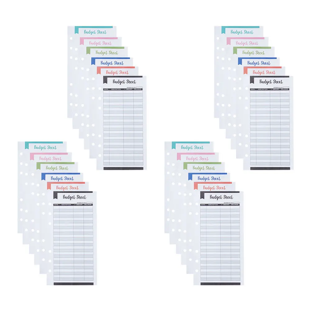 24Pcs Budget Cards Six-Hole Cash Binder Refill Portable Expense Tracking Sheets for Home Travel Picnic Business Self-Driving
24Pcs Budget Cards Six-Hole Cash Binder Refill Portable Expense Tracking Sheets for Home Travel Picnic Business Self-Driving