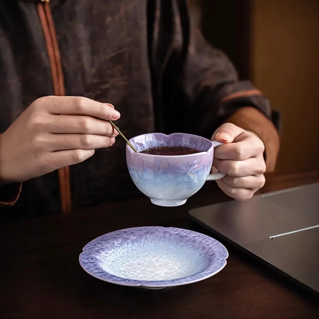 CLL kiln change gradual change color lace coffee cup with coaster crystal glaze women's ceramic personal cup
CLL kiln change gradual change color lace coffee cup with coaster crystal glaze women's ceramic personal cup