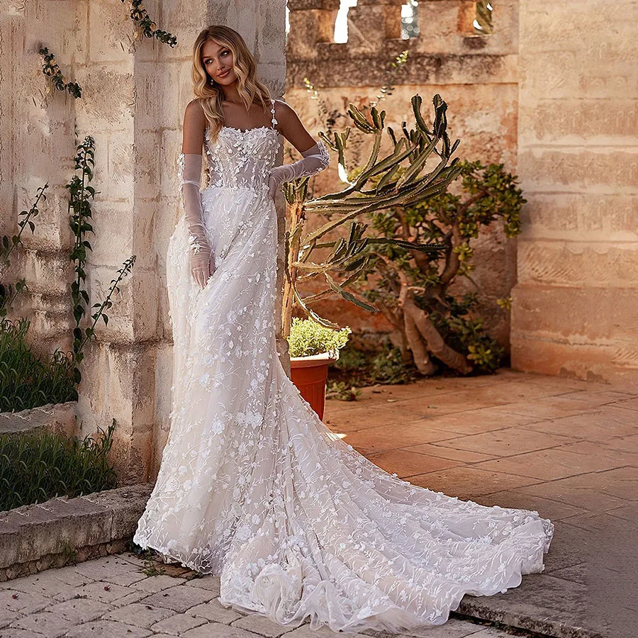 A-line Elegant Wedding Dresses 2025 Scalloped Spaghetti Straps Vestido De Novia 3D Flowers Bride Dress
A-line Elegant Wedding Dresses 2025 Scalloped Spaghetti Straps Vestido De Novia 3D Flowers Bride Dress