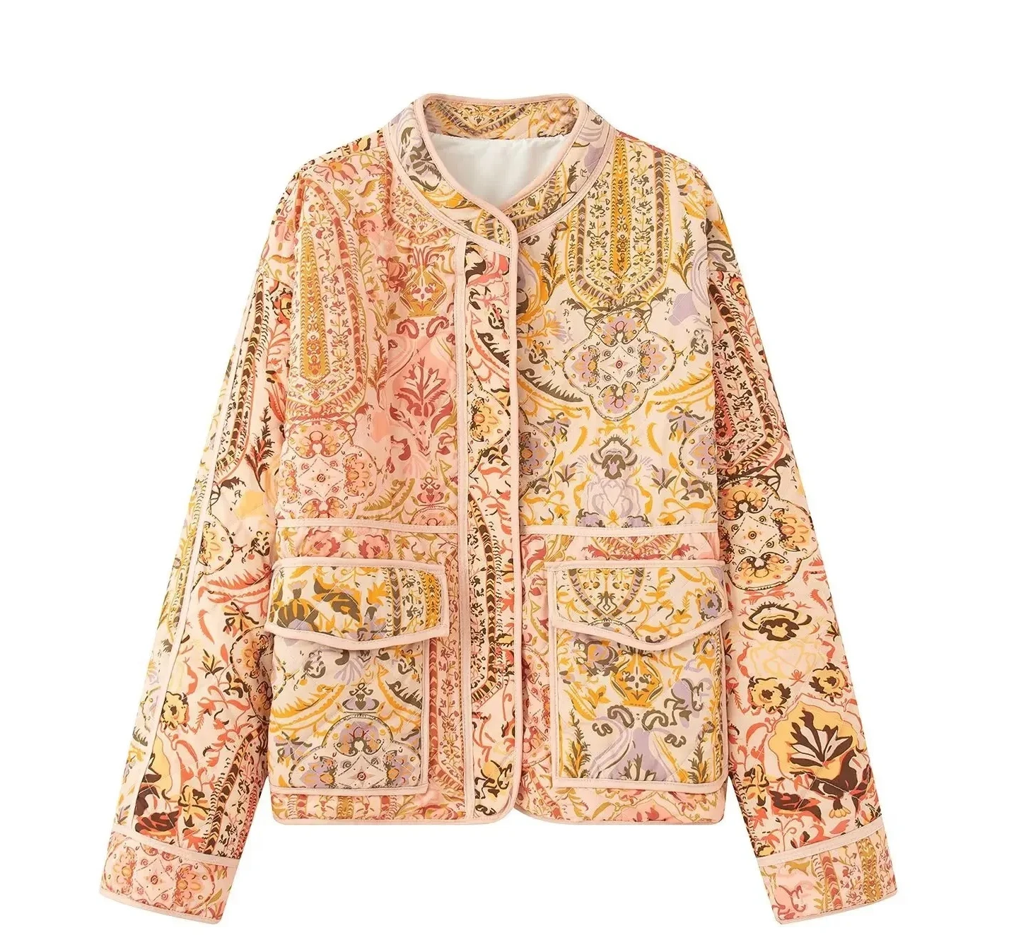 Fashionable Printed Cotton Jacket Women's Stand Collar All-Match Autumn Winter Outerwear Long Sleeve Chinese
Fashionable Printed Cotton Jacket Women's Stand Collar All-Match Autumn Winter Outerwear Long Sleeve Chinese