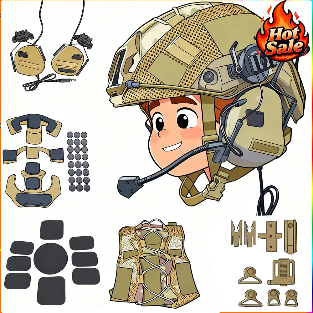 Набор шлемов для страйкбола с военной гарнитурой и чехлом для шлема, защитная накладка из пены с эффектом памяти, полный набор аксессуаров для шлема
Набор шлемов для страйкбола с военной гарнитурой и чехлом для шлема, защитная накладка из пены с эффектом памяти, полный набор аксессуаров для шлема