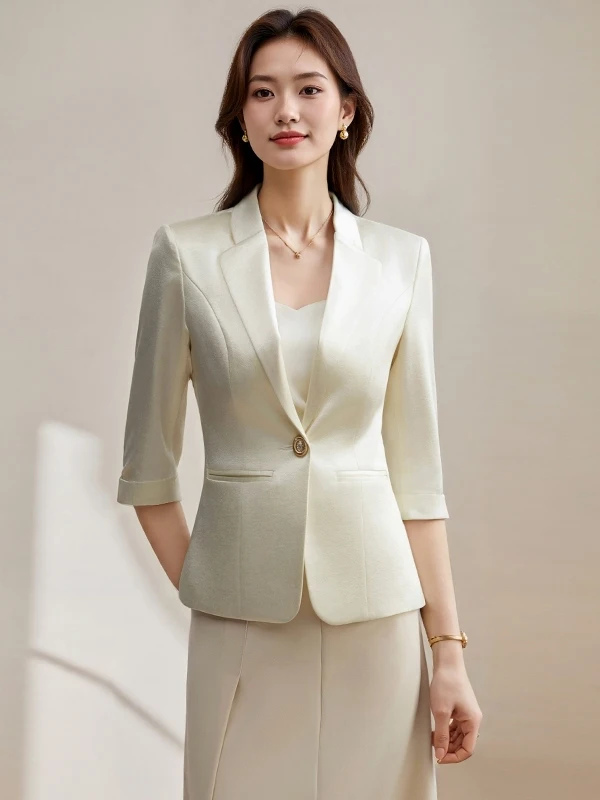 Elegant Acetate Satin Suit Jacket Women's Summer 2026 New Professional Waist-Cinching Thin Style Western Top Quality Fashion
Elegant Acetate Satin Suit Jacket Women's Summer 2026 New Professional Waist-Cinching Thin Style Western Top Quality Fashion