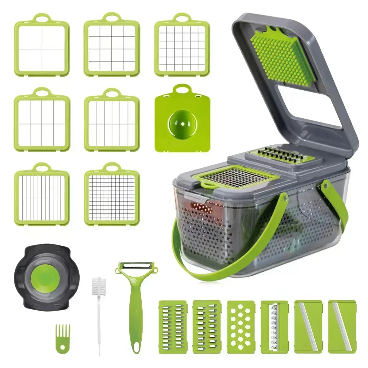 1 set, 22PCS, high-quality ABS vegetable chopper, multifunctional fruit slicer, manual food grinder, vegetable slicer, container
1 set, 22PCS, high-quality ABS vegetable chopper, multifunctional fruit slicer, manual food grinder, vegetable slicer, container