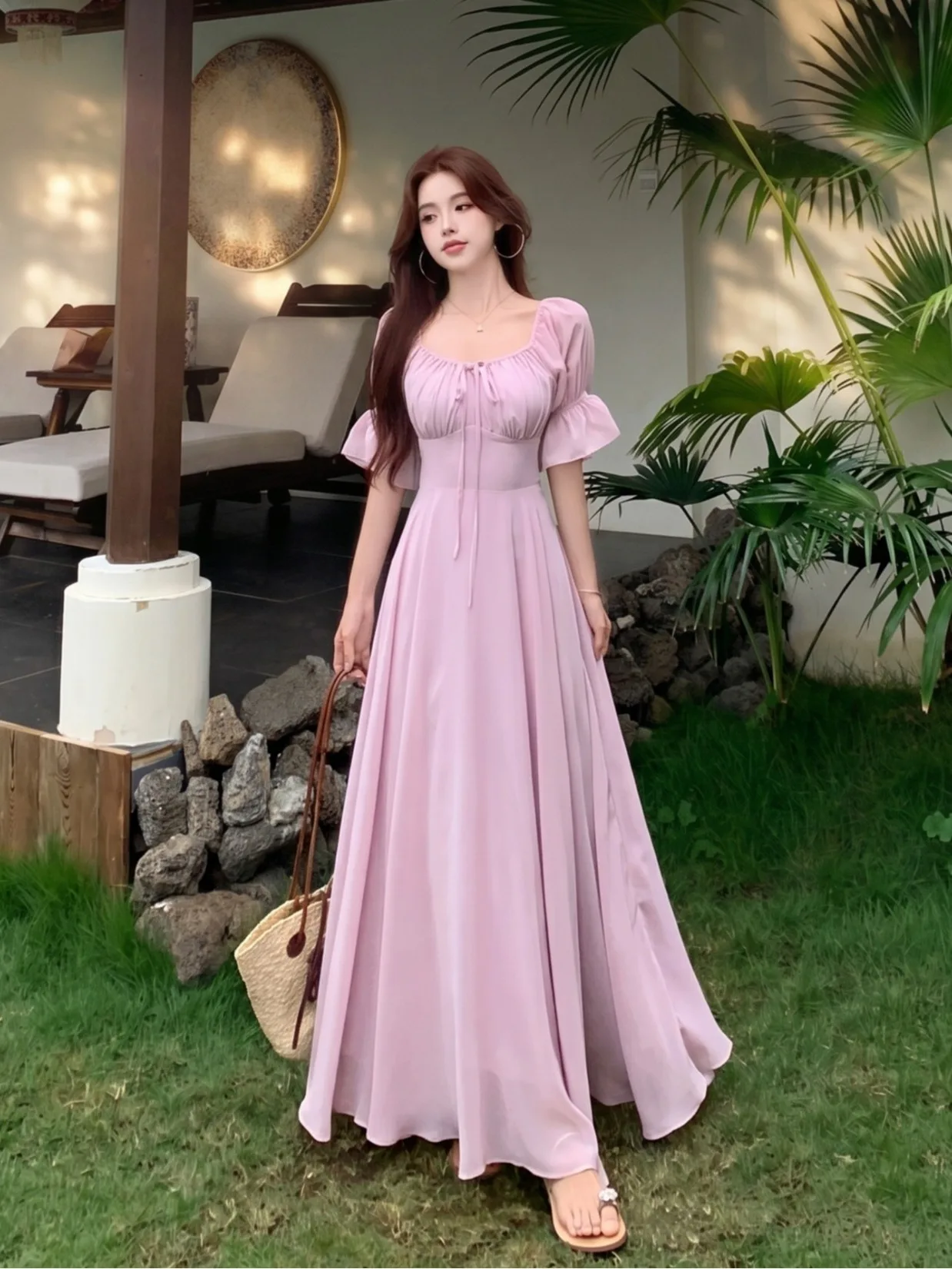 plus Size Women's Square Neck Short Sleeve Dress Summer New Waist Cinching Slimming Design Sense Belt Long Dress Elegant
plus Size Women's Square Neck Short Sleeve Dress Summer New Waist Cinching Slimming Design Sense Belt Long Dress Elegant