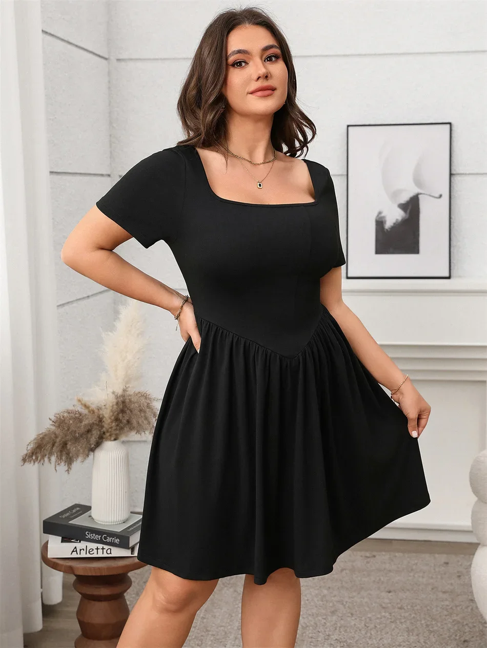 Elegant Black Mini Dress Square Neck Casual Short Sleeve Sheath Dress Summer Solid Color
Elegant Black Mini Dress Square Neck Casual Short Sleeve Sheath Dress Summer Solid Color