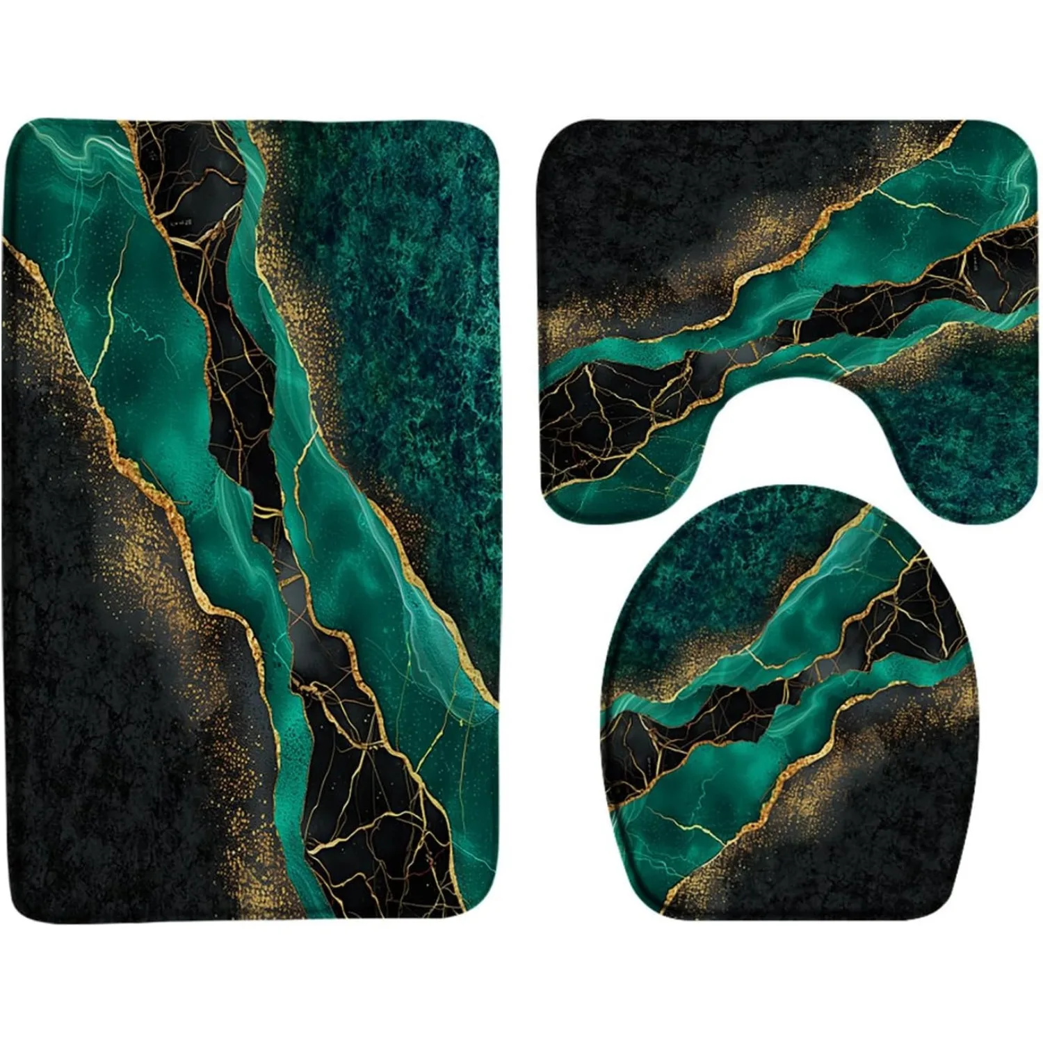3pcs Luxury RV Marble Texture Floor Mat Set - Abstract Teal & Golden Design, Non-Slip, Absorbent Bath Mats with Toilet Lid Cover
3pcs Luxury RV Marble Texture Floor Mat Set - Abstract Teal & Golden Design, Non-Slip, Absorbent Bath Mats with Toilet Lid Cover