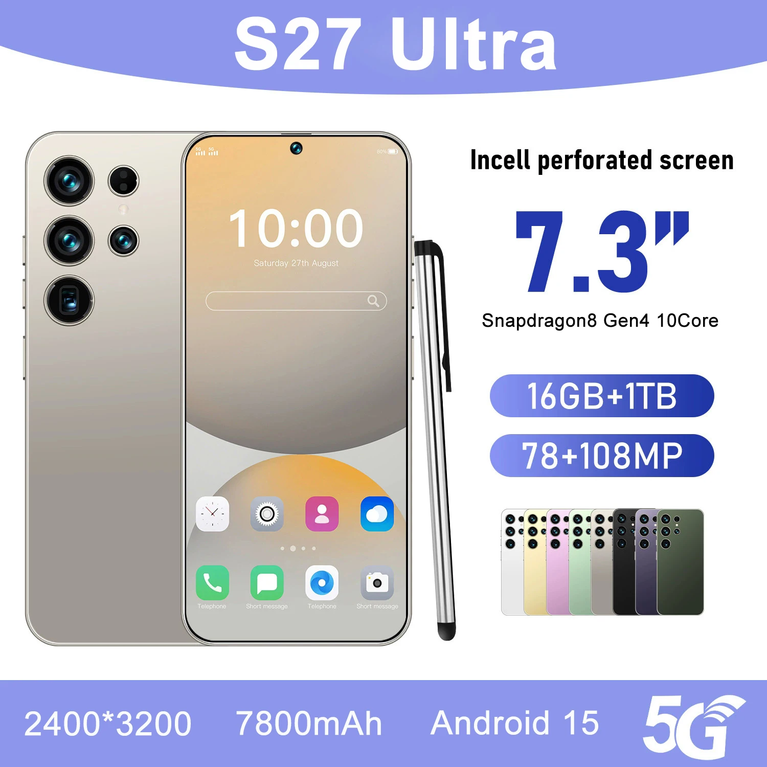 New 2026 High Quality S27 Ultra Original Intelligent 4G 5G Dual Card Dual Standby System Global Version 7800mAh Battery Arrival
New 2026 High Quality S27 Ultra Original Intelligent 4G 5G Dual Card Dual Standby System Global Version 7800mAh Battery Arrival
