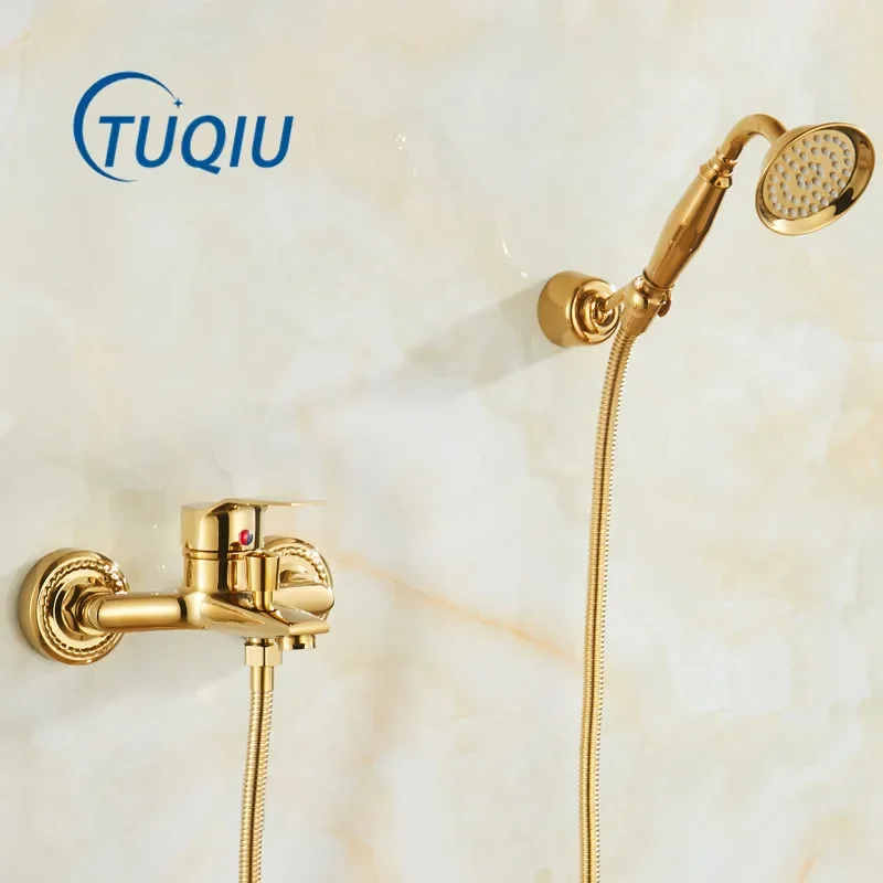 Bath and Shower Faucet Set Wall Mounted Gold Shower Faucet, Bathroom Cold and Hot Bath and Shower Mixer Taps Brass
Bath and Shower Faucet Set Wall Mounted Gold Shower Faucet, Bathroom Cold and Hot Bath and Shower Mixer Taps Brass