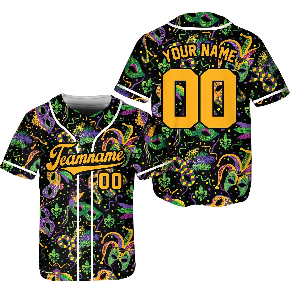 Custom Name Number Mardi Gras Mask Fleur De Lis Baseball Jersey Four Carnival Design Button Down Party Sports Shirts Wholesale
Custom Name Number Mardi Gras Mask Fleur De Lis Baseball Jersey Four Carnival Design Button Down Party Sports Shirts Wholesale