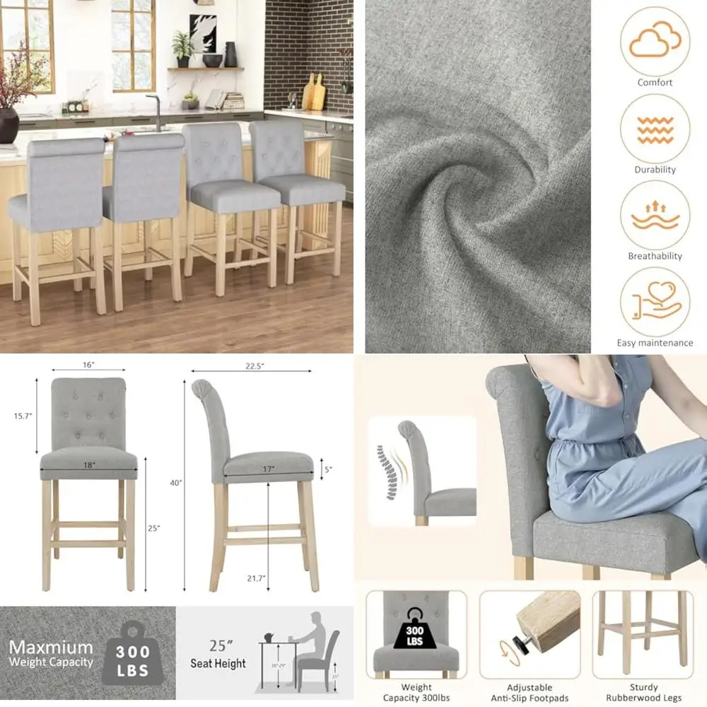 Set of 4 Upholstered Kitchen Island Bar Stools with Button Tufted Counter Height Chairs for Home
Set of 4 Upholstered Kitchen Island Bar Stools with Button Tufted Counter Height Chairs for Home
