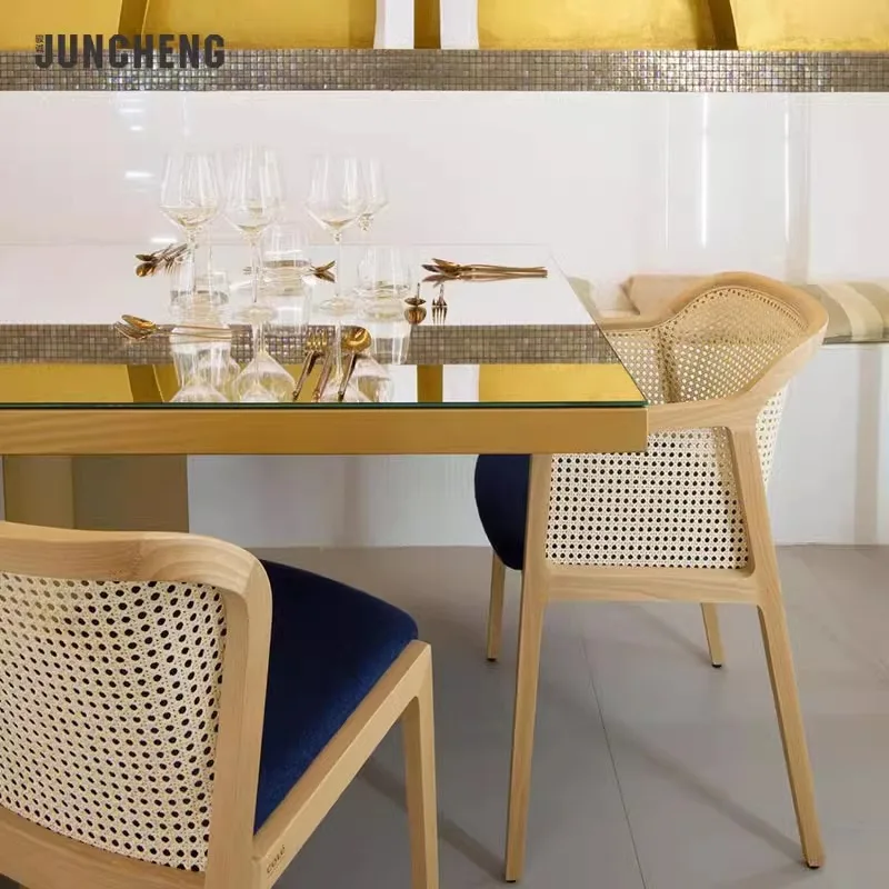 Medieval solid wood rattan dining chair Home restaurant dining table Designer simple back chair Hotel ash wood chair
Medieval solid wood rattan dining chair Home restaurant dining table Designer simple back chair Hotel ash wood chair