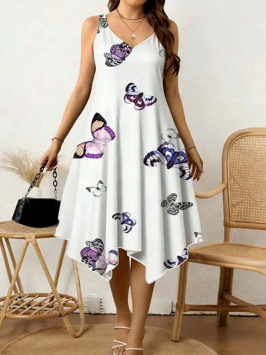 Butterfly Print Women V Neck Sleeveless Dress Irregular Hem Breathable Summer Casual
Butterfly Print Women V Neck Sleeveless Dress Irregular Hem Breathable Summer Casual