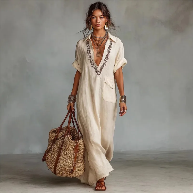 Womens Sexy Deep V Neck Print Bohemian Dress Spring Casual Loose Long Party Dress Summer Short Sleeve Beach Vacation Maxi Dress
Womens Sexy Deep V Neck Print Bohemian Dress Spring Casual Loose Long Party Dress Summer Short Sleeve Beach Vacation Maxi Dress