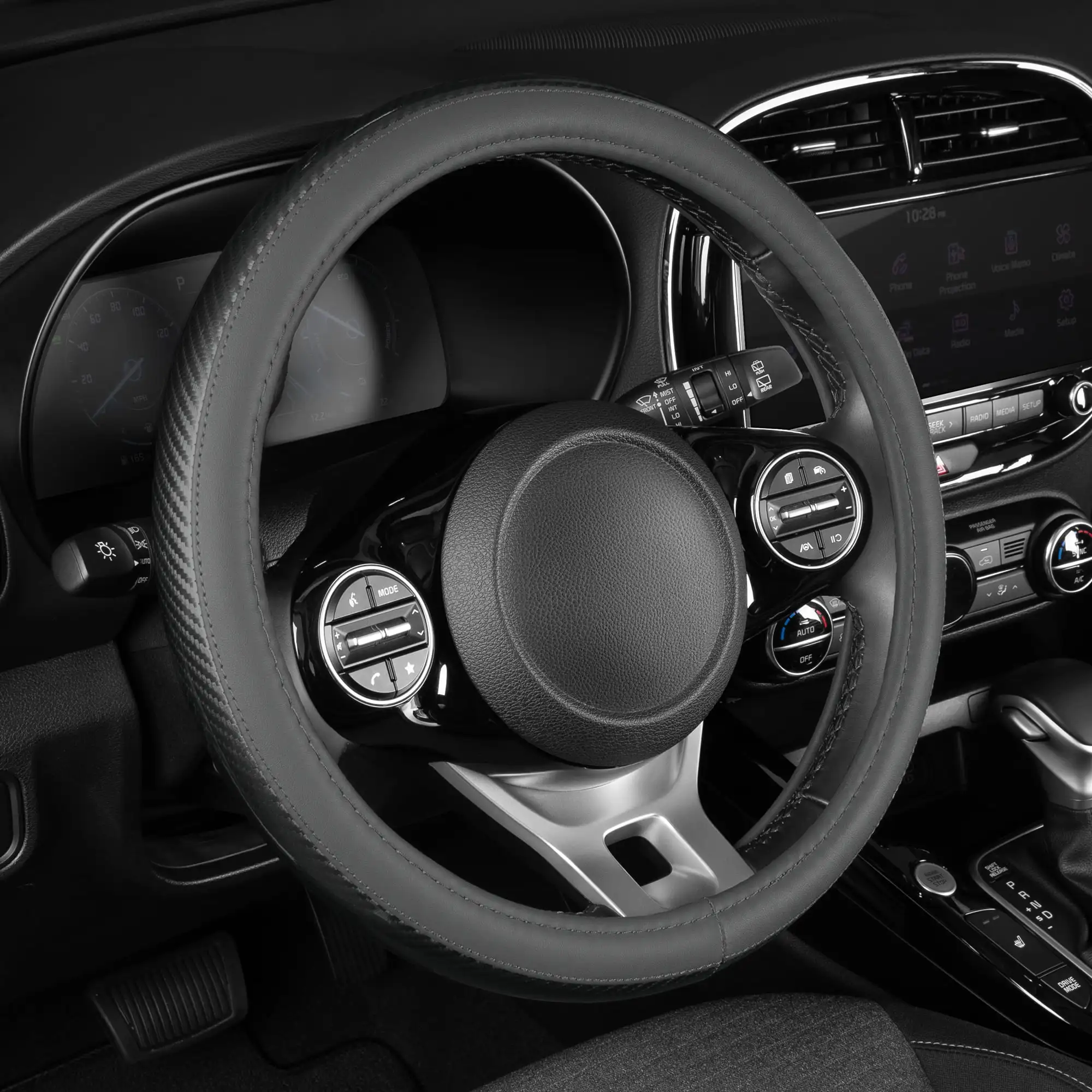 Carbon Fiber Grip Steering Wheel Cover - CarbonGripX Charcoal Gray and Black, Comfortable Non-Slip Design
Carbon Fiber Grip Steering Wheel Cover - CarbonGripX Charcoal Gray and Black, Comfortable Non-Slip Design