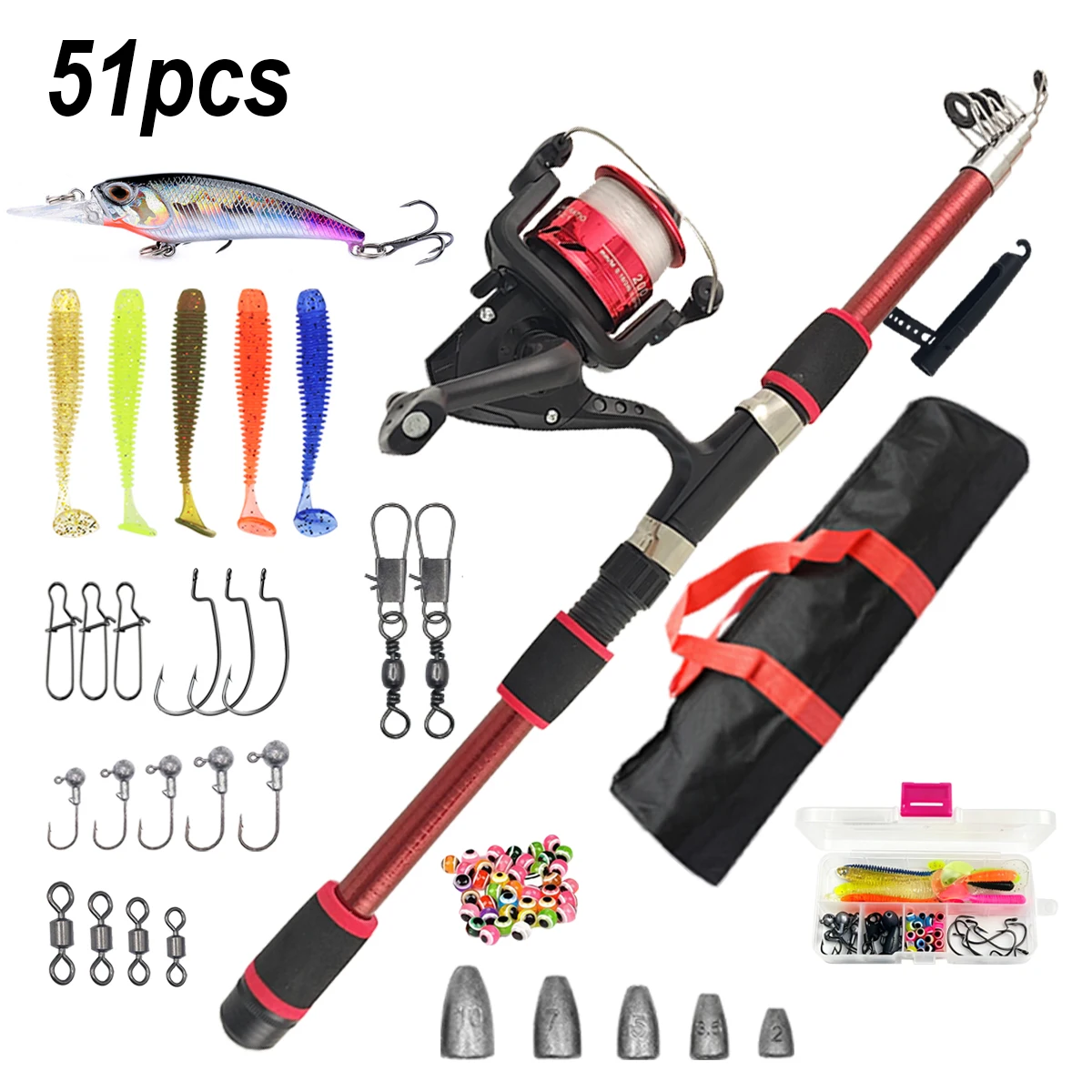 51pcs Beginner Fishing Rod Reel Combo Telescopic Fishing Pole Set with Lures Hooks Line Bag Complete Starter Kit for Freshwater
51pcs Beginner Fishing Rod Reel Combo Telescopic Fishing Pole Set with Lures Hooks Line Bag Complete Starter Kit for Freshwater