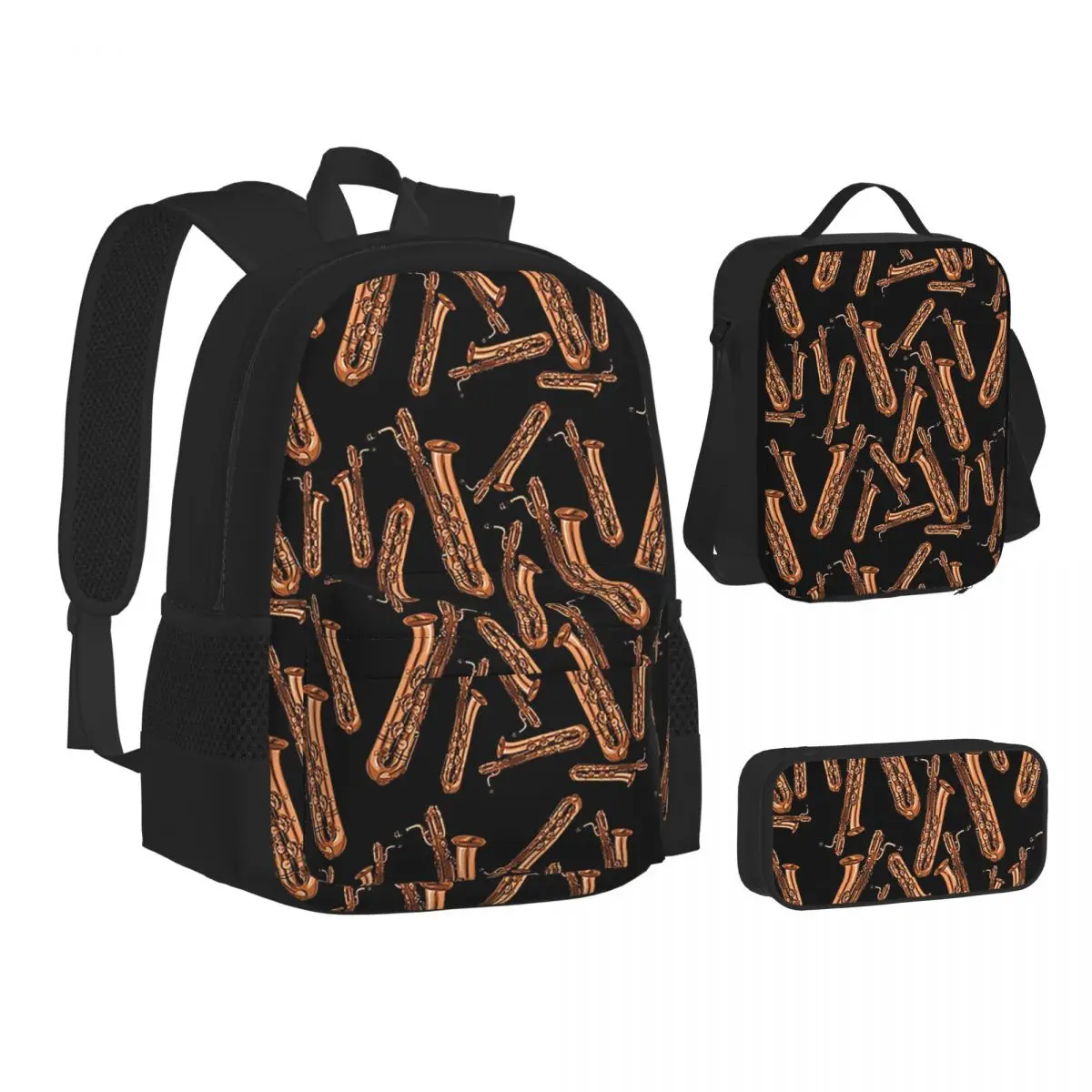 Baritone Saxophone Pattern Black Backpacks Students Bookbag School Bags Kids Rucksack Lunch Bag Pen Bag Three-Piece Set
Baritone Saxophone Pattern Black Backpacks Students Bookbag School Bags Kids Rucksack Lunch Bag Pen Bag Three-Piece Set