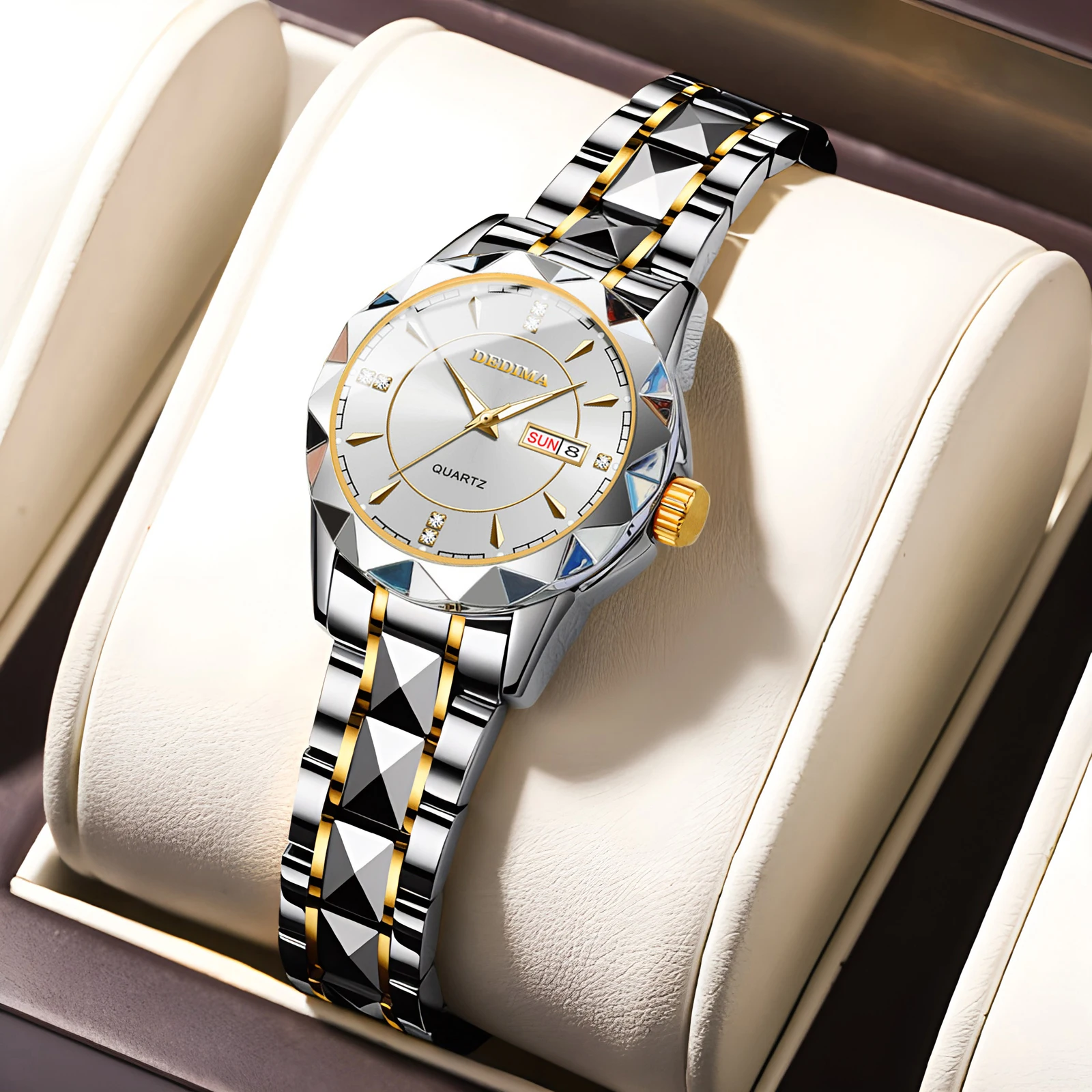 High end fashionable women's dual calendar diamond inlaid waterproof luminous multifunctional watch
High end fashionable women's dual calendar diamond inlaid waterproof luminous multifunctional watch