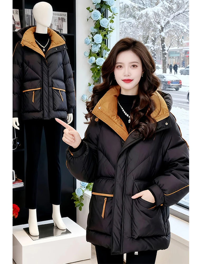 Sli Mid-Length Patchwork down Cotton Jaet Thi Winter Coat Bread Sle Loose Fit Korean Version Commute Faion
Sli Mid-Length Patchwork down Cotton Jaet Thi Winter Coat Bread Sle Loose Fit Korean Version Commute Faion
