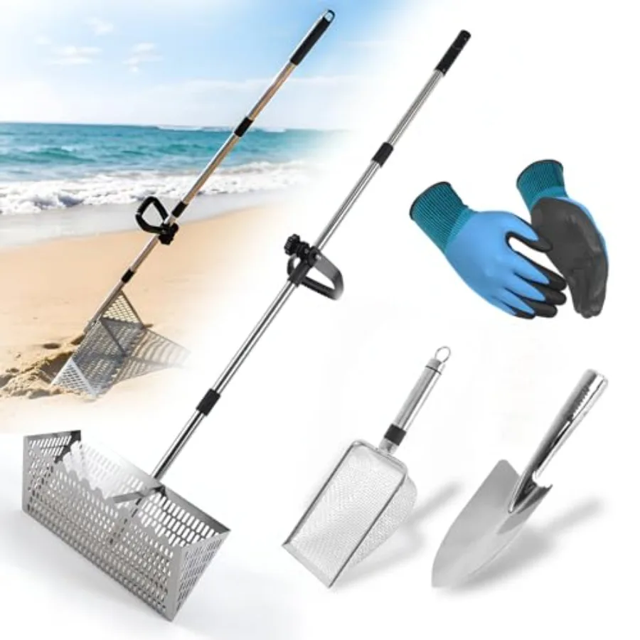 Sand Flea Rake Detachable Long Handle Sand Sifter with Stainless Steel Sand Scoop Shark Tooth Sifter and Beach gloves with 6-In
Sand Flea Rake Detachable Long Handle Sand Sifter with Stainless Steel Sand Scoop Shark Tooth Sifter and Beach gloves with 6-In