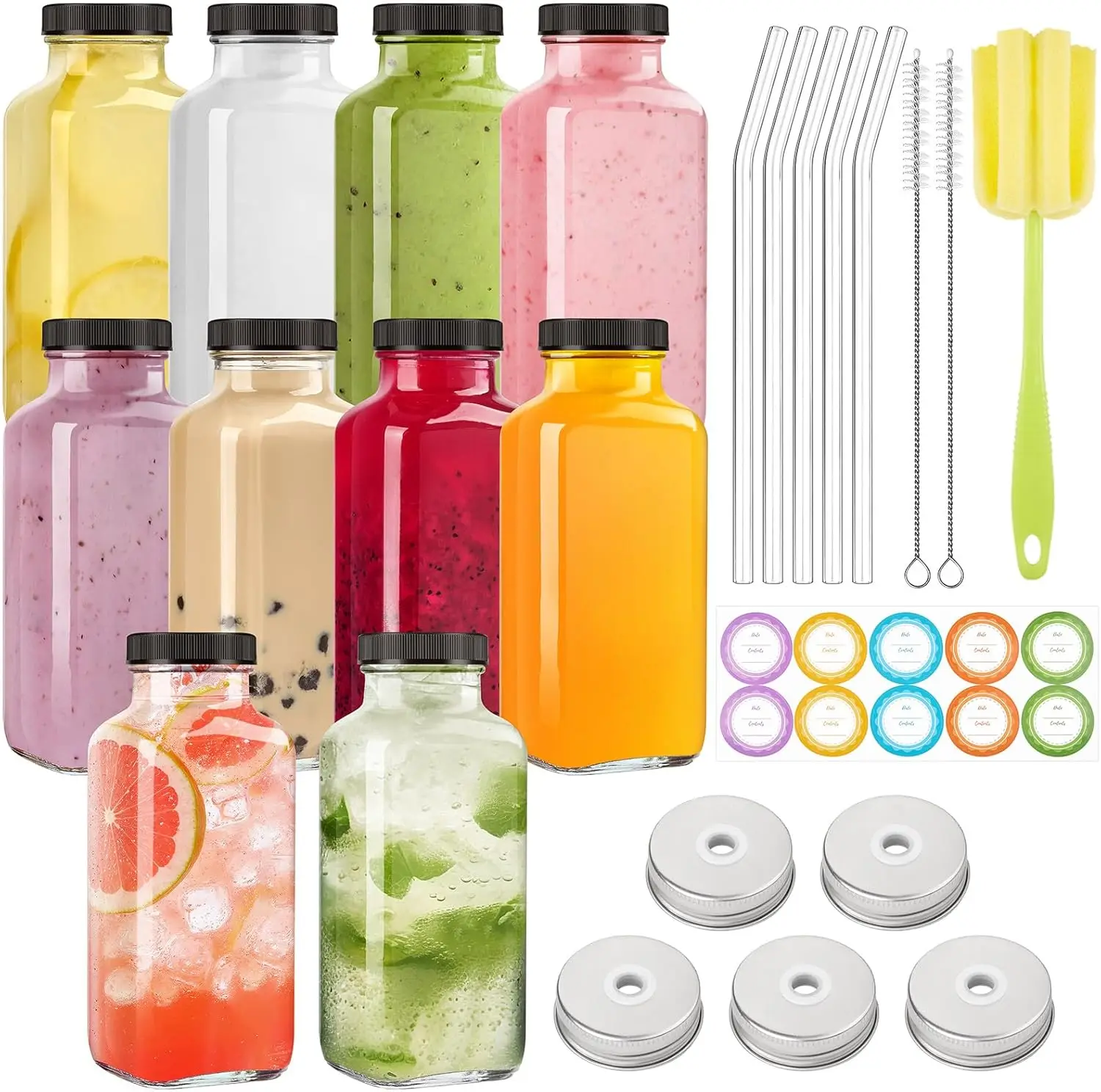 10 Pack 12 Oz Glass Juice Bottles with Lids, Reusable Travel Drinking Jars Containers, Glass Bottles for Juicing, Smoothies,
10 Pack 12 Oz Glass Juice Bottles with Lids, Reusable Travel Drinking Jars Containers, Glass Bottles for Juicing, Smoothies,