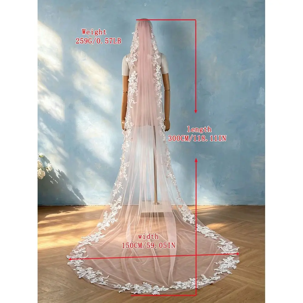Pink Tulle With Pink Lace Applique Bridal Veil, 3 Meters Long Cathedral Wedding Accessory
Pink Tulle With Pink Lace Applique Bridal Veil, 3 Meters Long Cathedral Wedding Accessory