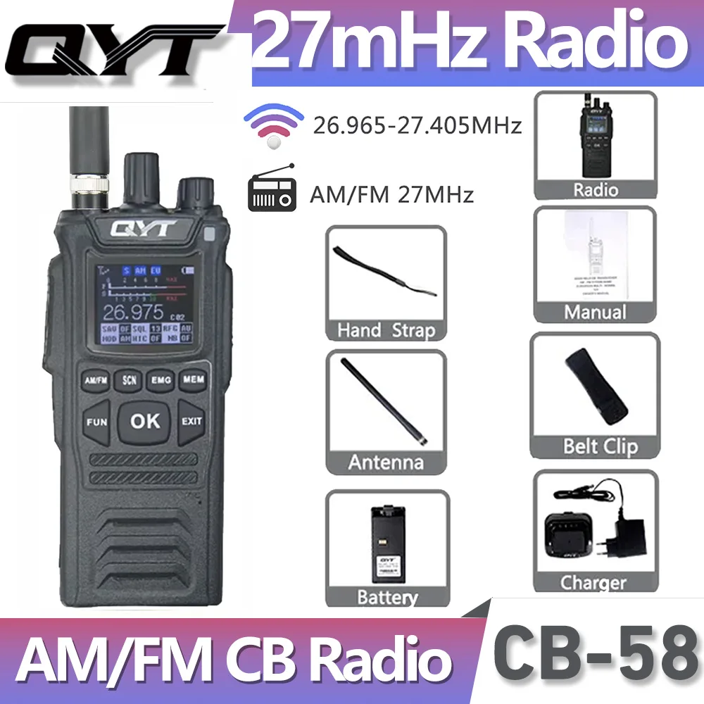 Оригинальное CB-радио QYT CB-58 26,965-27,405 МГц FM-режим AM Citizen Band Radio 27 МГц Ручная рация с CB-радио 4100 мАч 
Оригинальное CB-радио QYT CB-58 26,965-27,405 МГц FM-режим AM Citizen Band Radio 27 МГц Ручная рация с CB-радио 4100 мАч