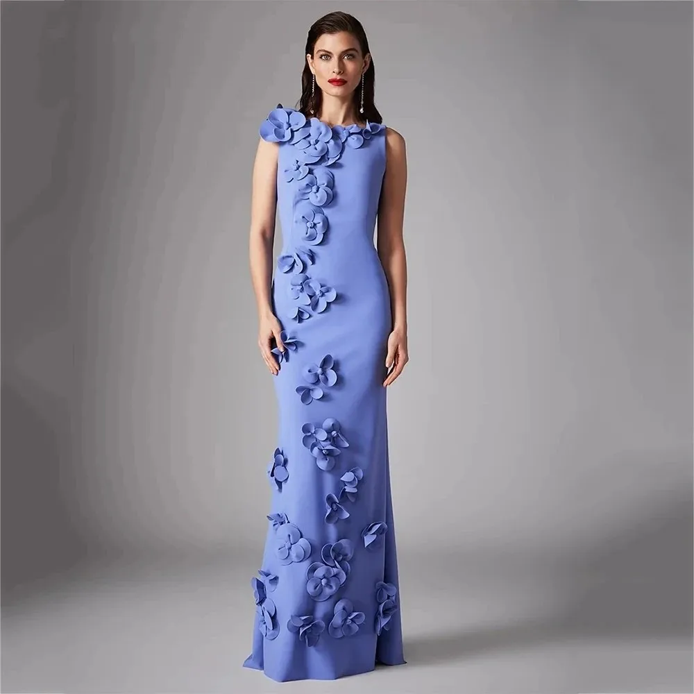 Elegant blue round neck straight satin 3D flowers sexy slim-fit backless color luxury ladies party custom evening dress ML-114
Elegant blue round neck straight satin 3D flowers sexy slim-fit backless color luxury ladies party custom evening dress ML-114