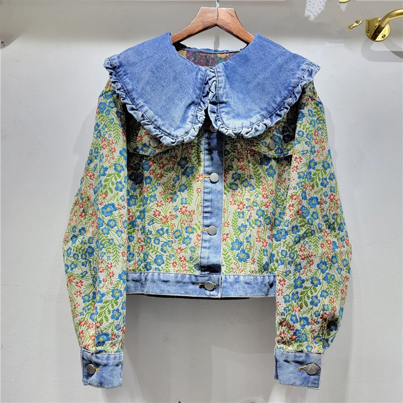 2024 Spring and Autumn New High-Grade Flower Print Denim Jacket for Women New Classic Style Big Lapel Short Coat
2024 Spring and Autumn New High-Grade Flower Print Denim Jacket for Women New Classic Style Big Lapel Short Coat
