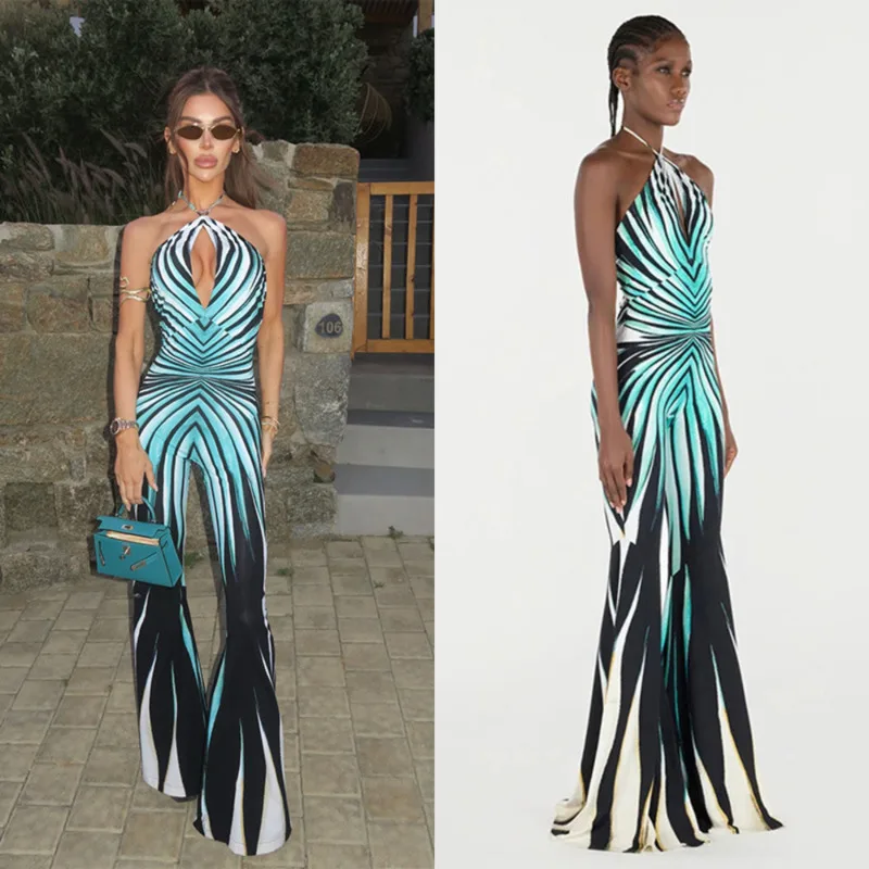 Striped Print Halter Jumpsuit For Women Sexy Hollow Out Bandage Design Slim Pants Streetwear Party Style Rompers Chic Dresses
Striped Print Halter Jumpsuit For Women Sexy Hollow Out Bandage Design Slim Pants Streetwear Party Style Rompers Chic Dresses