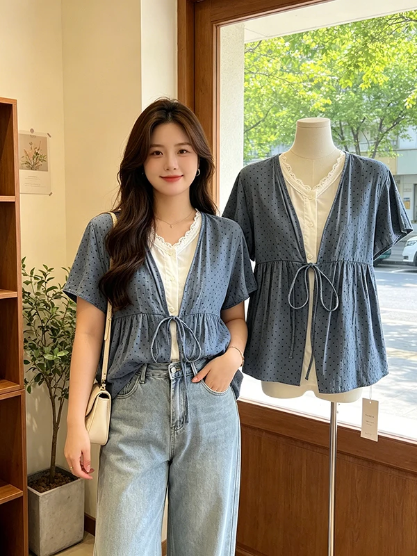 Large Size Korean Style Floral Lace Shirt Women's Short Sleeve V-Neck Design Summer New Arrival Casual Fashion Top
Large Size Korean Style Floral Lace Shirt Women's Short Sleeve V-Neck Design Summer New Arrival Casual Fashion Top