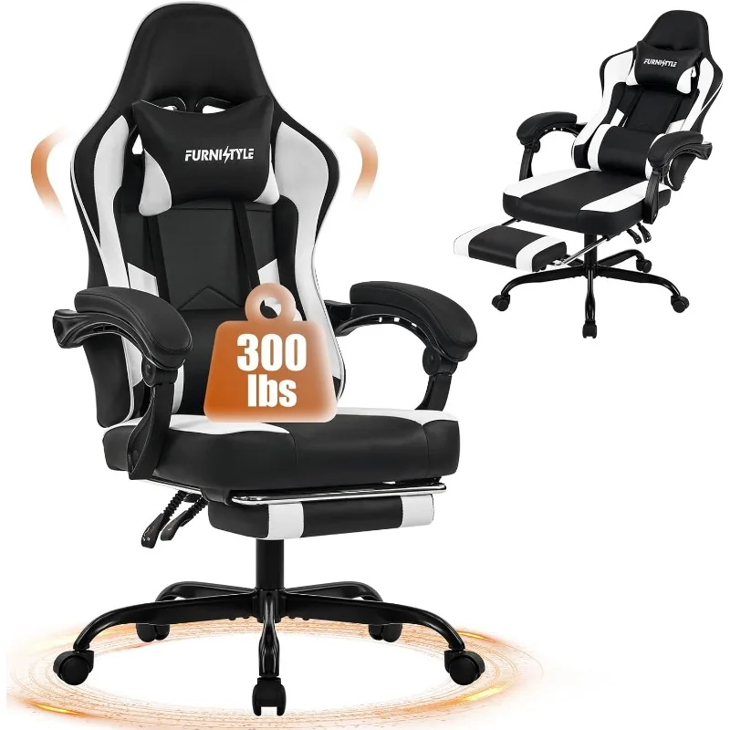 Gaming Chair with Footrest, Reclining Video Game Desk Chair for Teens Adults with Lumbar Support, PU Black-White Upgrade
Gaming Chair with Footrest, Reclining Video Game Desk Chair for Teens Adults with Lumbar Support, PU Black-White Upgrade