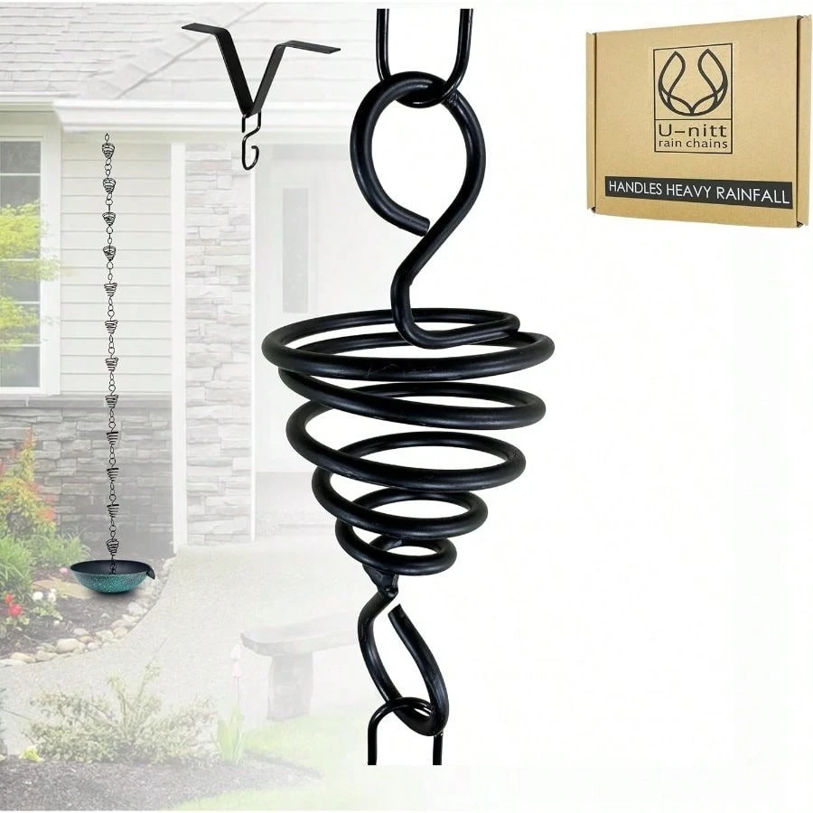 Rain Chain Gutters Rainwater Catcher Diverter, 8.5 FT Chains Outside Garden, Black Bird Nest Cups, Roof Downspout, Works With Heavy Rain, Gutter Clip Rainchains
Rain Chain Gutters Rainwater Catcher Diverter, 8.5 FT Chains Outside Garden, Black Bird Nest Cups, Roof Downspout, Works With Heavy Rain, Gutter Clip Rainchains
