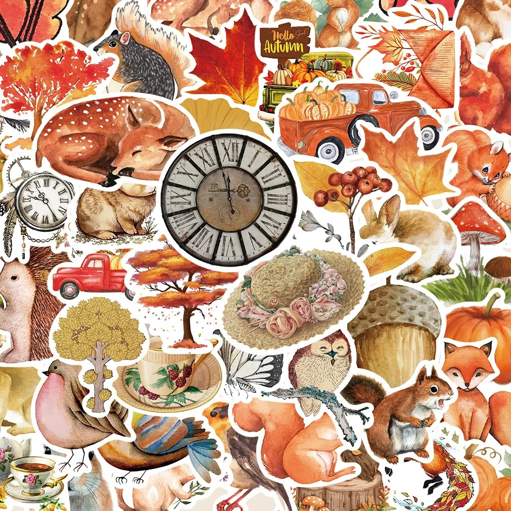 10/30/50pcs Cartoon Autumn Forest Aesthetic Stickers Cute Falling Leaves Animal Decals DIY Luggage Scrapbook Decoration Sticker
10/30/50pcs Cartoon Autumn Forest Aesthetic Stickers Cute Falling Leaves Animal Decals DIY Luggage Scrapbook Decoration Sticker