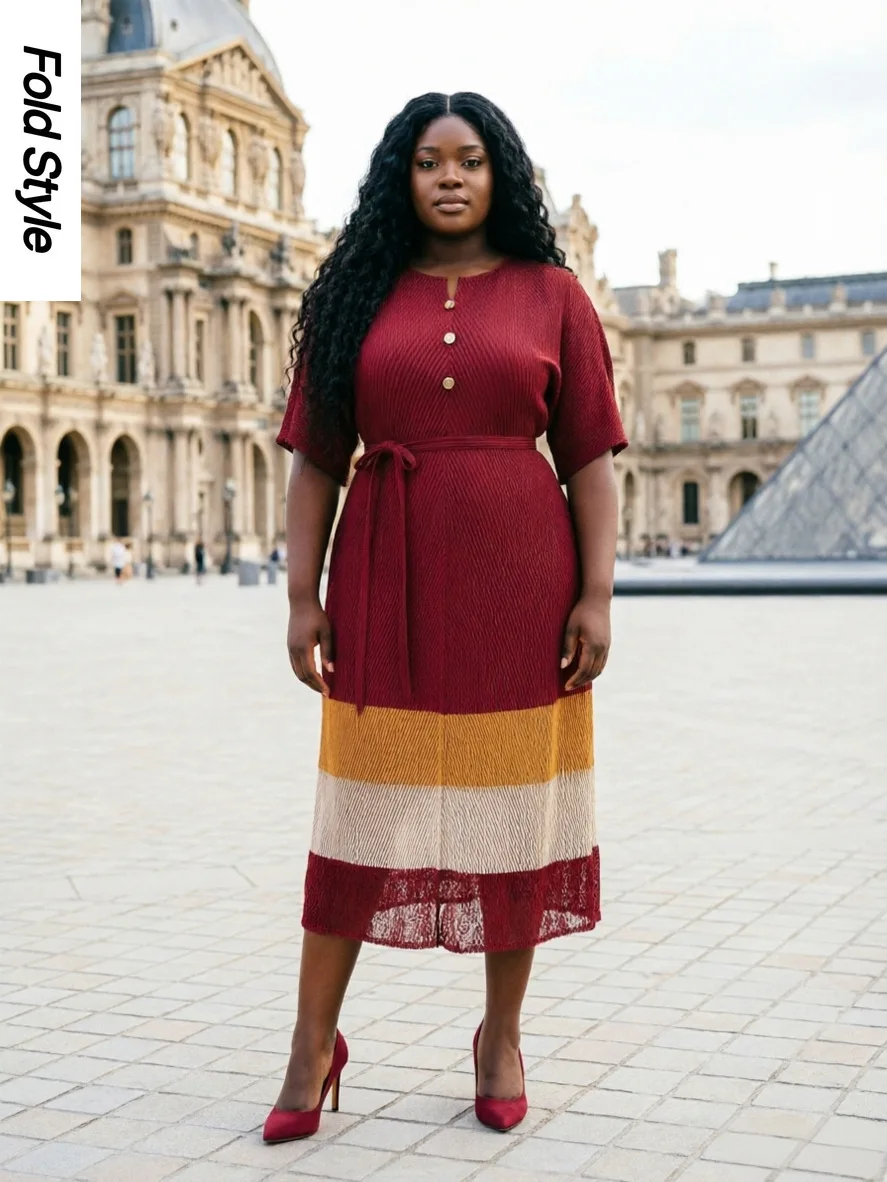 Miyake Pleated African Loose Dress Fashionable Elegance Loose Color Matching Temperament Short Sleeve Long Dress Women
Miyake Pleated African Loose Dress Fashionable Elegance Loose Color Matching Temperament Short Sleeve Long Dress Women