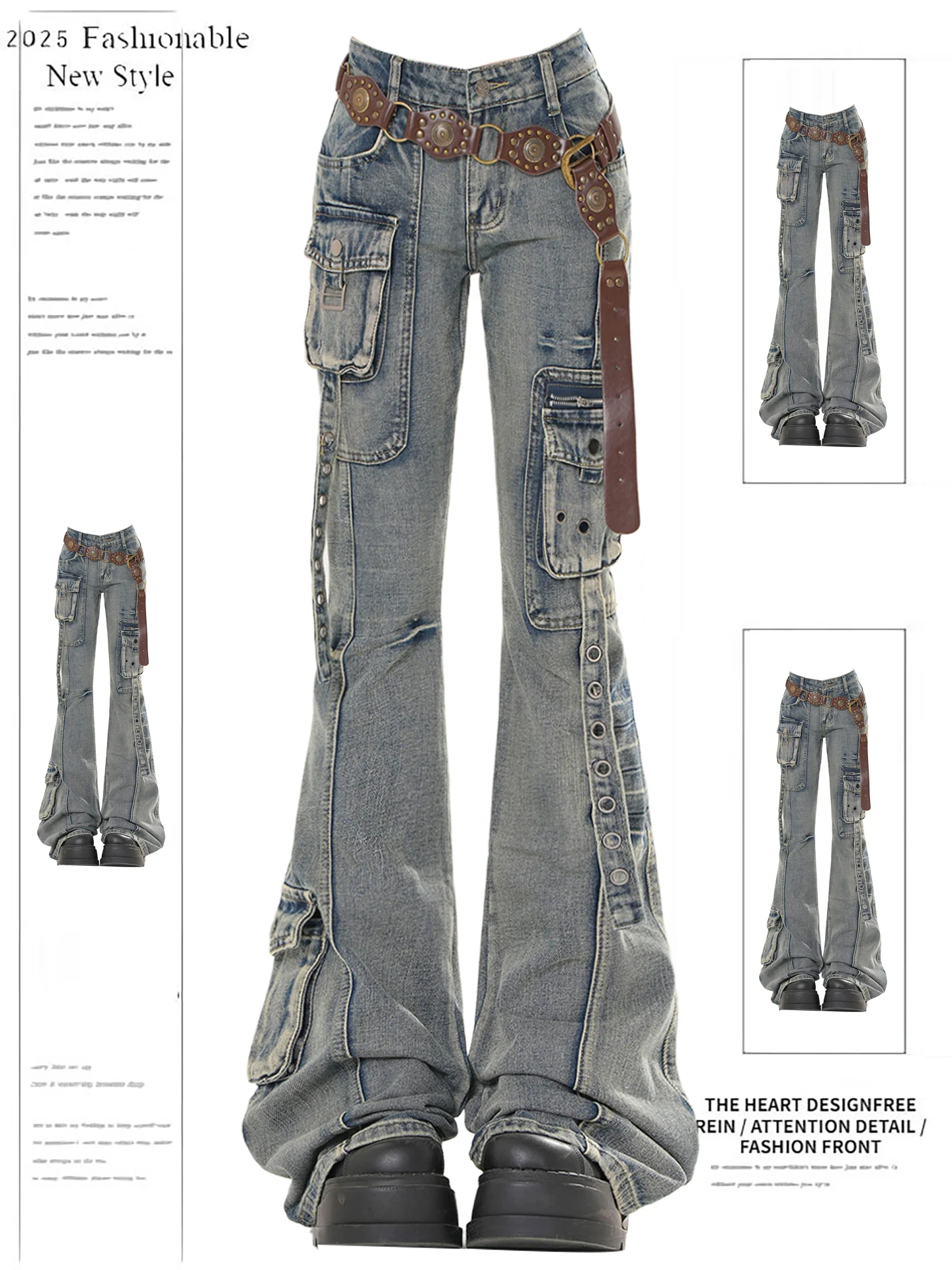 Retro American Workwear Bell Bot Denim Jeans Women's Multiple kets Spicy Girl Slimming Long Trousers Autumn Design
Retro American Workwear Bell Bot Denim Jeans Women's Multiple kets Spicy Girl Slimming Long Trousers Autumn Design