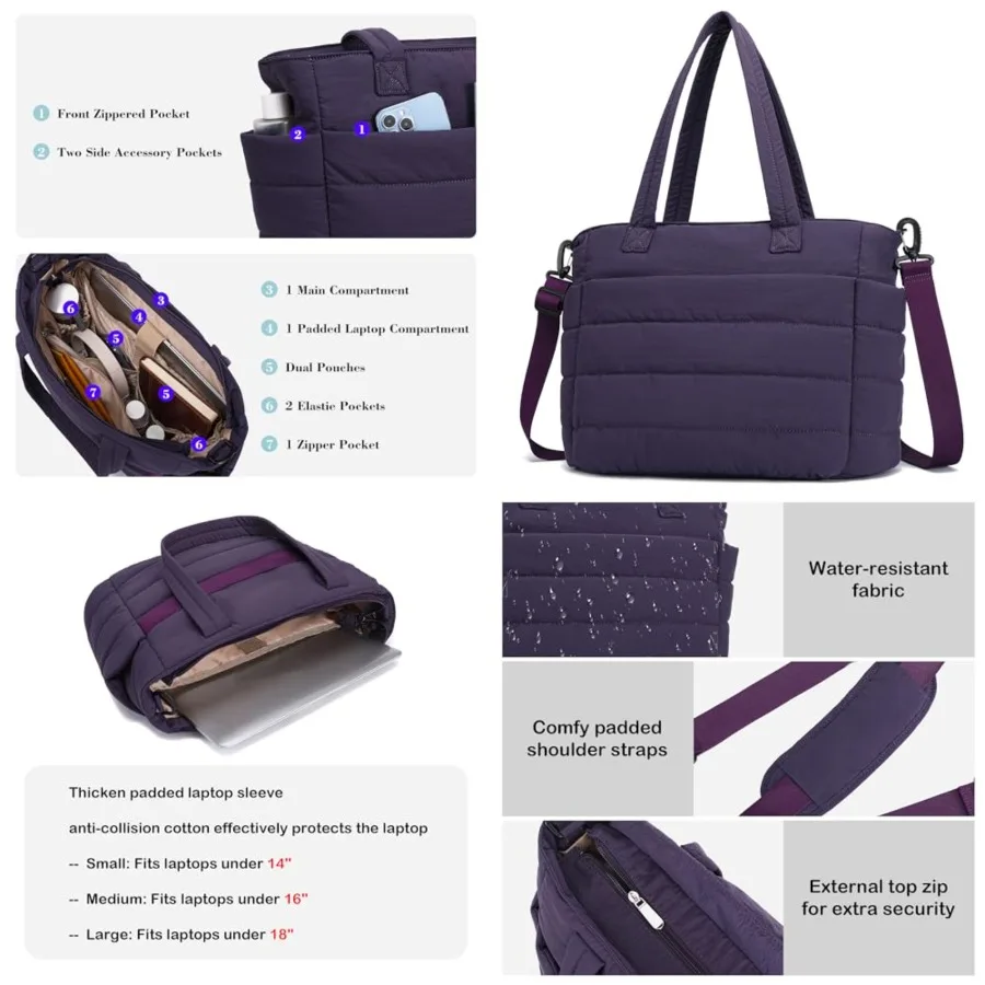 Laptop Tote Bag for Women Lightweight Puffer Quilted Work Tote Padded Laptop Compartment Shoulder Handbag Travel Nurse
Laptop Tote Bag for Women Lightweight Puffer Quilted Work Tote Padded Laptop Compartment Shoulder Handbag Travel Nurse
