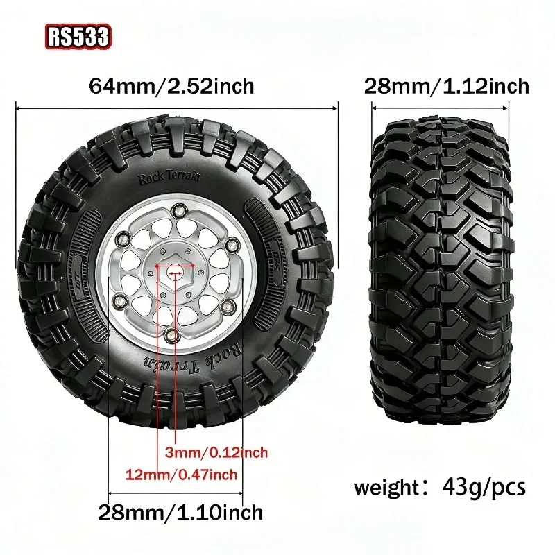 1.3 inch Metal Beadlock Wheel RubbeTireOuter diameter 64 mm for 1/18 1/24 TRX4M SCX24 AX24 FCX18 FCX24 RC Crawler Car
1.3 inch Metal Beadlock Wheel RubbeTireOuter diameter 64 mm for 1/18 1/24 TRX4M SCX24 AX24 FCX18 FCX24 RC Crawler Car