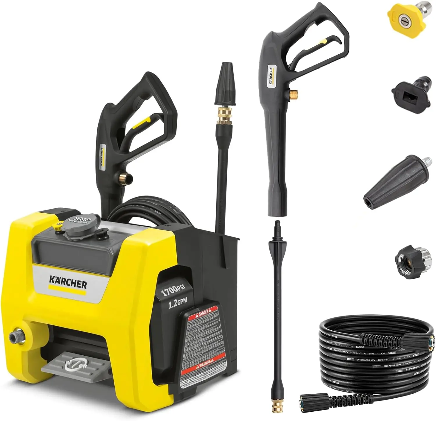 1700 PSI Electric Pressure Washer, CETA Certified, 3 Nozzles, Detergent Tank, for Cars & Driveways, 1.2 GPM
1700 PSI Electric Pressure Washer, CETA Certified, 3 Nozzles, Detergent Tank, for Cars & Driveways, 1.2 GPM